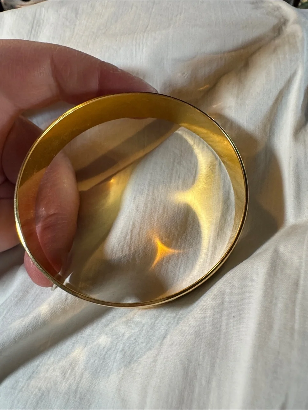 Gold Tone White Enamel Striped Bangle Bracelet